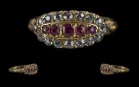 Victorian Period 1837 - 1901 Excellent and Pleasing Ladies 18ct Gold Ruby and Diamond Set Ring.