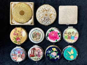 A Collection of Various Assorted Compacts, various designs and styles.