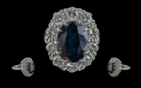 Ladies Pleasing Quality 18ct Gold Diamond and Sapphire Cluster Ring, the setting tests 18ct gold,