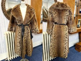 Vintage Ladies Astraka WWF Wildlife Coat, full length, 3/4 sleeves, leather tie belt fastening,