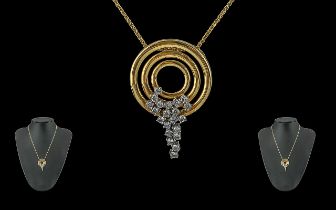 Ladies - Contemporary Fashion 18ct Gold Diamond Set Necklace of Pleasing Design / Form. Marked 750 -