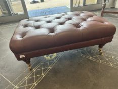 Chesterfield Style Foot Stool, dark brown leather, buttoned. Measures 14'' x 37'' x 23''.