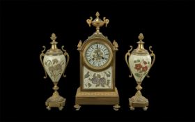 French 19th Century - Impressive 8 Day Gilt Bronze Clock Garniture Set, Striking on a Gong, Marked A