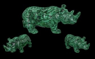 Genuine Congo Malachite Rhinoceros Carving, beautiful carved figure measures 3'' high x 6'' long.