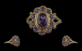Antique Period Pleasing and Petite 9ct Gold Amethyst Set Dress Ring,