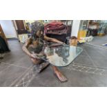 Jonathan Wylder Patinated Bronze Naked Female Figure Table with glass top, depicts a naked lady