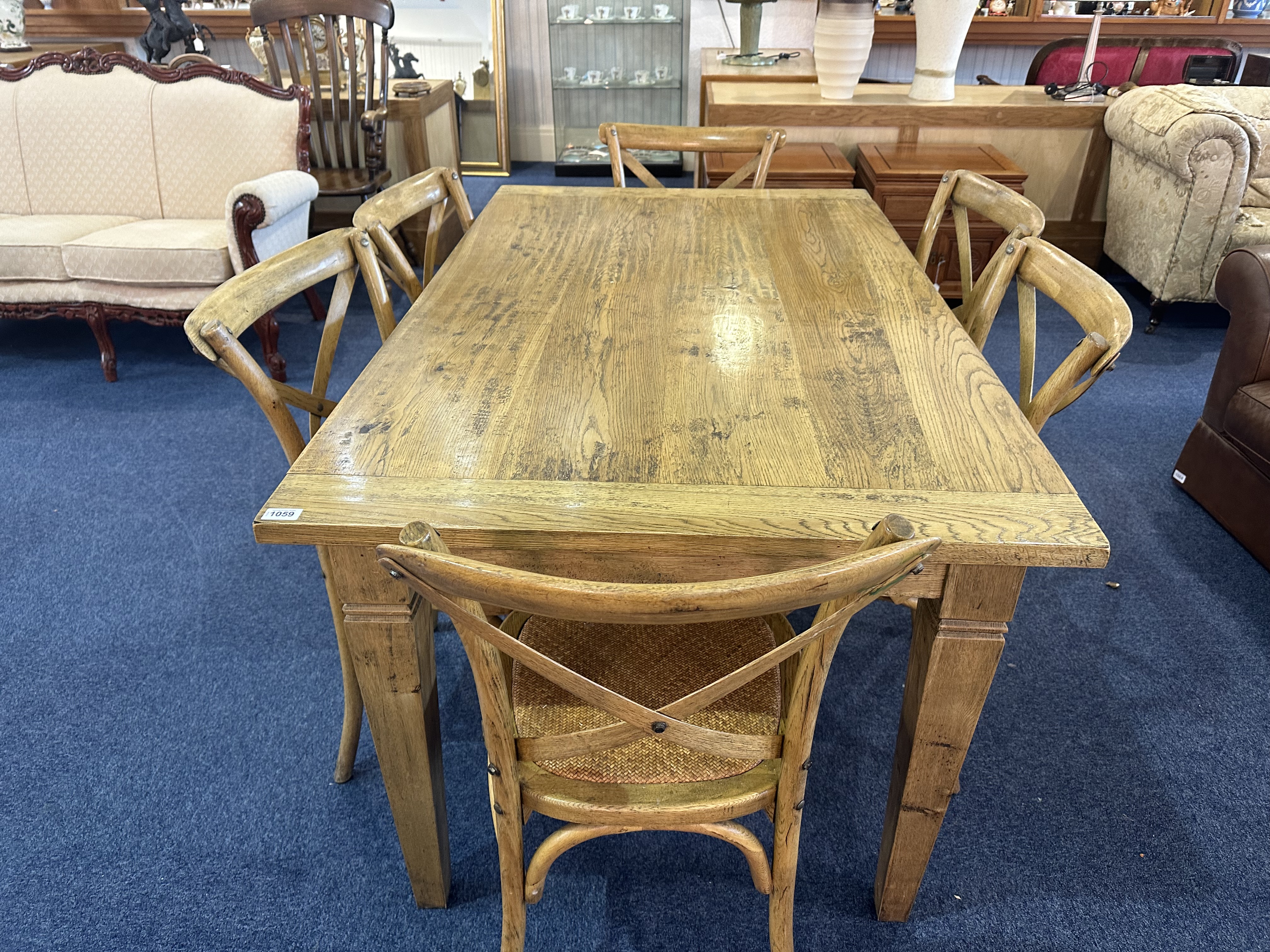 A Striped Beechwood Cottage Style Dining Table and Six Bentwood Matching Chairs - Image 2 of 2