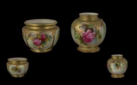 Royal Worcester Hand Painted and Signed Roses Decorated Small Vases. Comprises 1/ Roses Within