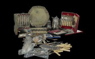 Collection of Silver Plated Items to include various boxed and loose flatware, silver plated tray