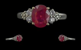 Ladies - Attractive 14ct White Gold Ruby and Diamond Set Ring. Marked 14ct to Interior of Shank. The