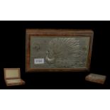 Jewellery Box with a Silver Plaque Lid, signed Alliani, depicting a peacock in a garden. Alliani