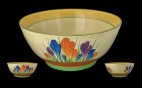 Large Bizarre by Clarice Cliff Bowl 'Crocus', yellow base colour decorated with bright crocuses.
