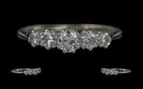 Antique Period - Pleasing 18ct White Gold 5 Stone Diamond Set Ring. Marked 18ct to Interior of