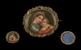 Antique Period Fine K.P,M Quality 9ct Gold Mounted Hand Painted Mother and Child Portrait Mother and
