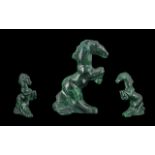 Genuine Malachite Horse Carving, this beautiful hand-carved malachite rearing horse stands easily on