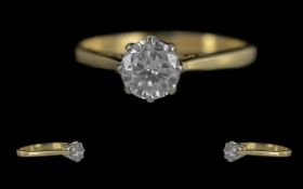Ladies 18ct Gold Pleasing Single Stone Diamond Set Ring. Full Hallmark to Interior of Shank. The