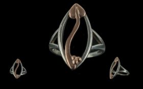 Clogau Welsh Gold and Sterling Silver Tulip Design Ring. Marked Clogau and 925 To Interior of Shank.