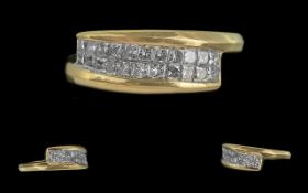 18ct Gold Attractive Contemporary Designed Diamond Set Dress Ring. Full Hallmark to Interior of