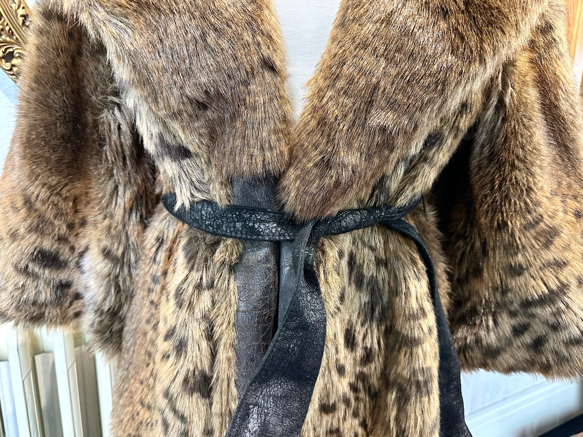 Vintage Ladies Astraka WWF Wildlife Coat, full length, 3/4 sleeves, leather tie belt fastening, - Image 2 of 4