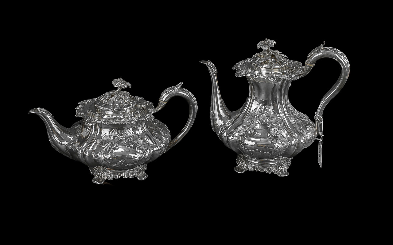 William IV Excellent Quality Sterling Silver Ornate and Heavy Case ( 4 ) Piece Tea and Coffee - Image 3 of 3