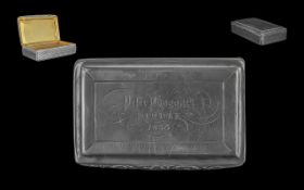 Nathaniel Mills Snuff Box of rectangular form, hinged lid, gilt interior, engraved to top 'Dundee'