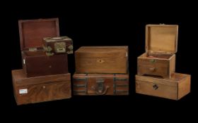 A Collection of Travelling Boxes various ages, velvet lined interiors. (7) in total.