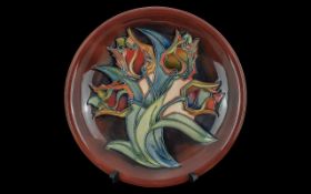 Moorcroft - Hand Painted Modern Shallow Bowl, Styalished Tulip Design. Designer Walter Moorcroft.