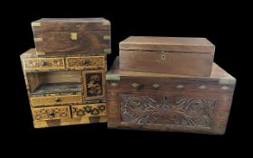 A Small Camphor Chest together with two travelling stationery boxes both with fitted interiors and