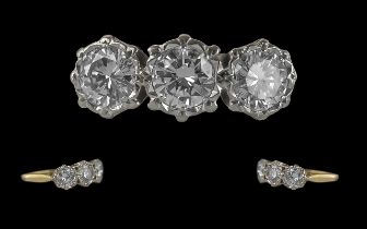 Ladies - Attractive 18ct Gold 3 Stone Diamond Set Ring. Full Hallmark to Interior of Shank.