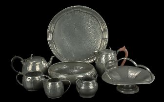 Collection of Assorted Pewter Items, including a tray, a fruit bowl, a handled bowl, tea pot, coffee