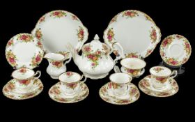 Royal Albert Old Country Roses Tea Service, comprising tea pot, milk jug, sugar bowl, four tea cups,