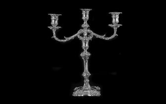 Late Victorian Three Branch Silver Plated Candelabra, 16'' tall x 15'' wide, ornate decoration,