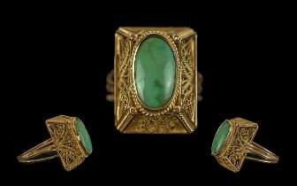 Ladies Superb and Pleasing Bespoke 18ct Gold Single Stone Turquoise Set Ring, tests 18ct, the