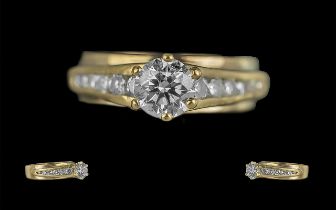 Ladies 18ct Gold Excellent Quality Diamond Set Ring. The Central Round Brilliant Cut Diamonds of Top