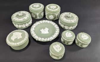 Collection of Wedgwood Green Jasper, comprising five trinket boxes, three small lidded boxes, and