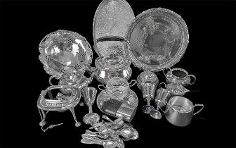 Collection of Silver Plated Items, including tea pots, sugar bowls, goblets, trays, fruit bowls,