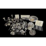 Box of Assorted Silver Plated Ware, including trays, vases,candlesticks, loose flatware, boxed