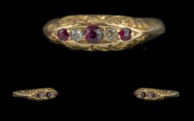 Edwardian Period 1902 - 1910 Ladies 18ct Gold 5 Stone Ruby and DIamond Set Dress Ring, Gallery