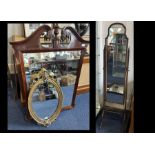 A Collection of Three Mirrors to include an early to mid 20thC Mahogany Frame Cheval Mirror, a