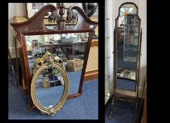 A Collection of Three Mirrors to include an early to mid 20thC Mahogany Frame Cheval Mirror, a