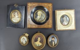 Collection of Portrait Miniatures, 1950's, elegant ladies and gentlemen in traditional clothes,