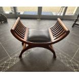 Leather Seated X Frame Stool, 23'' high x 26'' wide, brown leather seat with stud trim.
