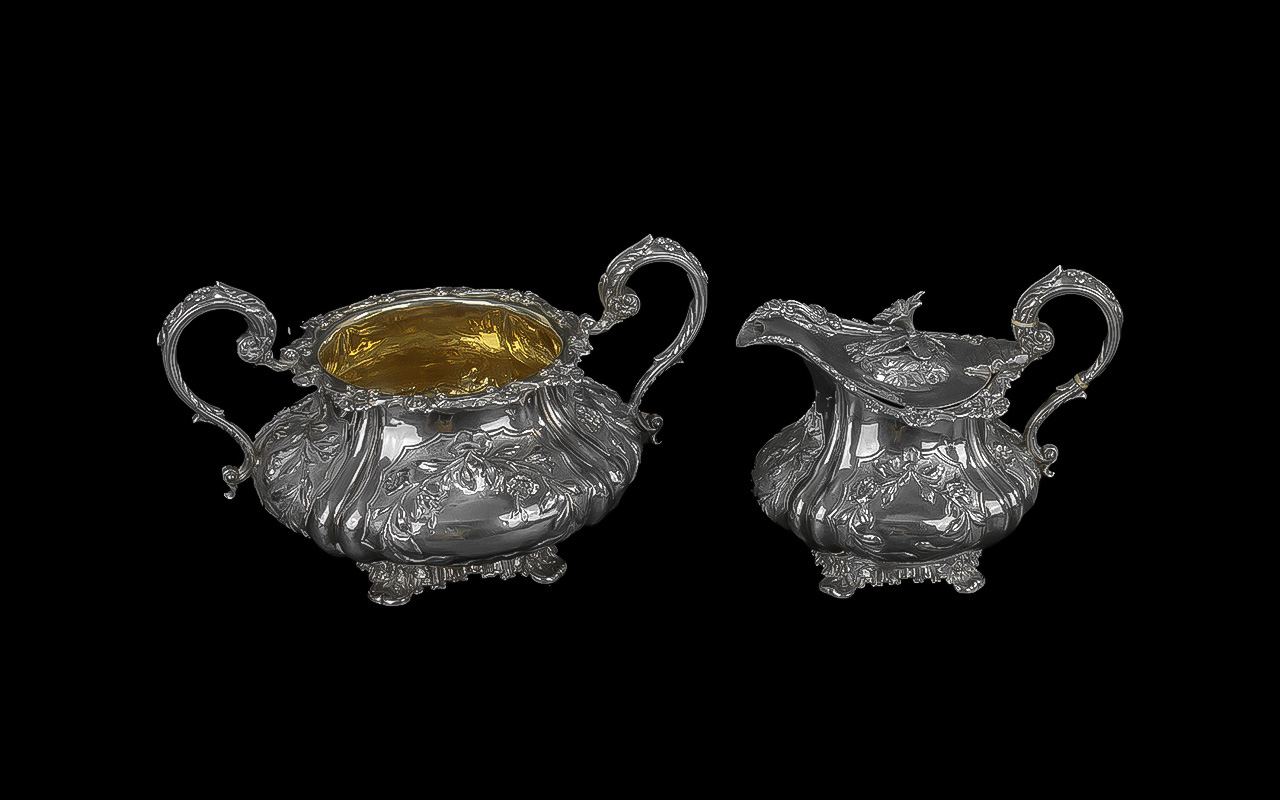 William IV Excellent Quality Sterling Silver Ornate and Heavy Case ( 4 ) Piece Tea and Coffee - Image 2 of 3