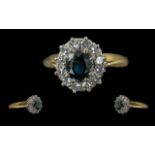 Ladies Pleasing 18ct Gold Sapphire and Diamond Set Cluster Ring, marked 18ct to interior of shank,