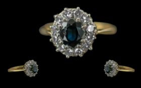 Ladies Pleasing 18ct Gold Sapphire and Diamond Set Cluster Ring, marked 18ct to interior of shank,