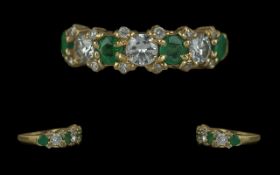 Ladies Excellent Quality 18ct Gold Emerald and Diamond Set Dress Ring, full hallmark to interior