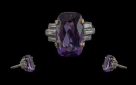 Ladies Superb 18ct Gold Amethyst and Diamond Set Ring of contemporary design and superb quality ,