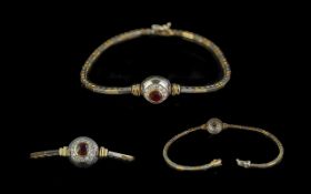 Ladies - 14ct Two Tone Gold Ladies Petite Bracelet, The Centre Set with Sapphire and Diamond