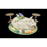 Large Ceramic Soup Tureen, in the form of a piglet surrounded by vegetables, with vegetables to