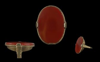 Ladies or Gents Large and Impressive 18ct Gold Single Chalcedony Carnelian Stone Set Ring, marked